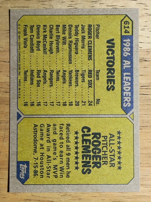 1987 Topps #614 Roger Clemens AS