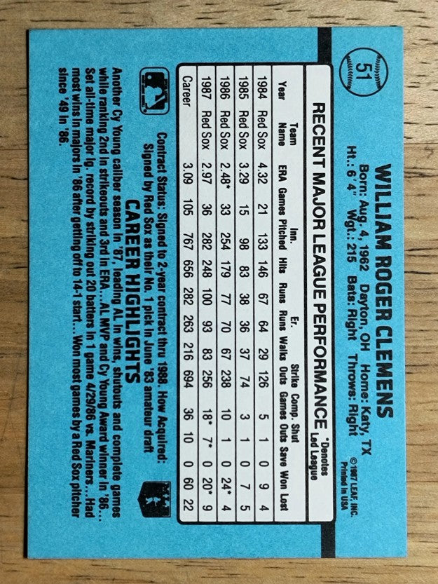 1988 Donruss #51 Roger Clemens