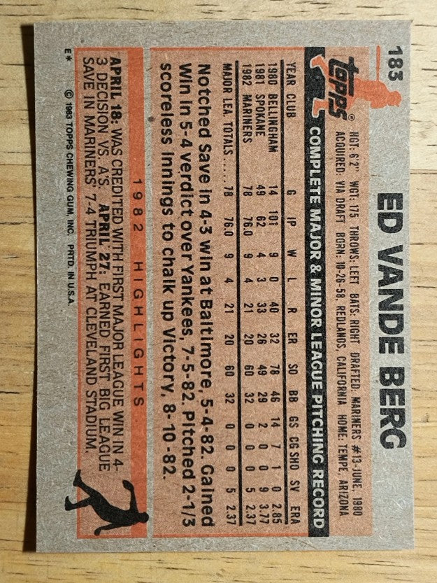 1983 Topps #183 Ed VandeBerg
