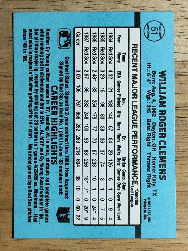 1988 Donruss #51 Roger Clemens