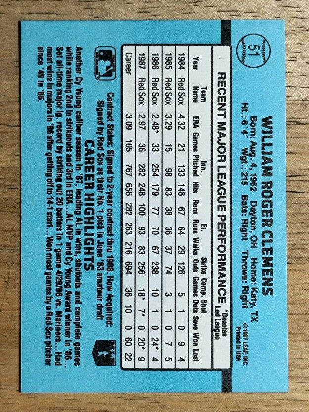 1988 Donruss #51 Roger Clemens