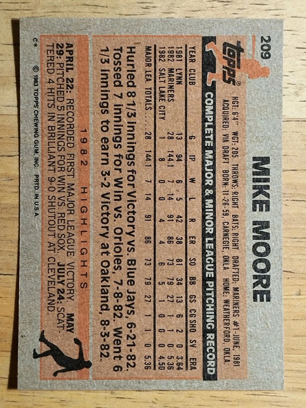 1983 Topps #209 Mike Moore RC