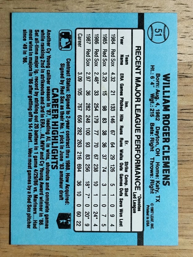 1988 Donruss #51 Roger Clemens