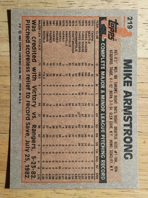 1983 Topps #219 Mike Armstrong