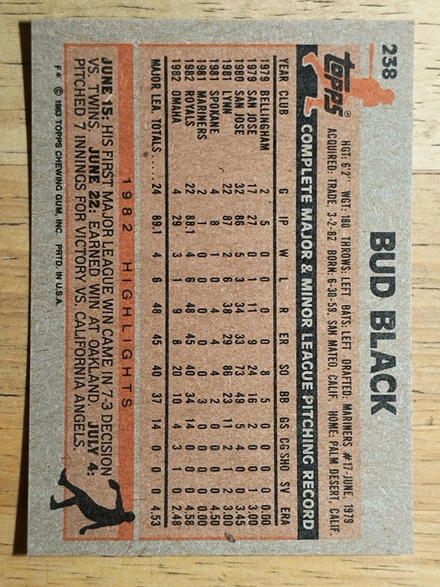 1983 Topps #238 Bud Black RC