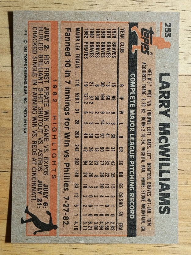 1983 Topps #253 Larry McWilliams