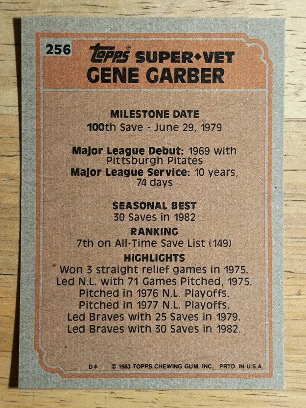 1983 Topps #256 Gene Garber SV