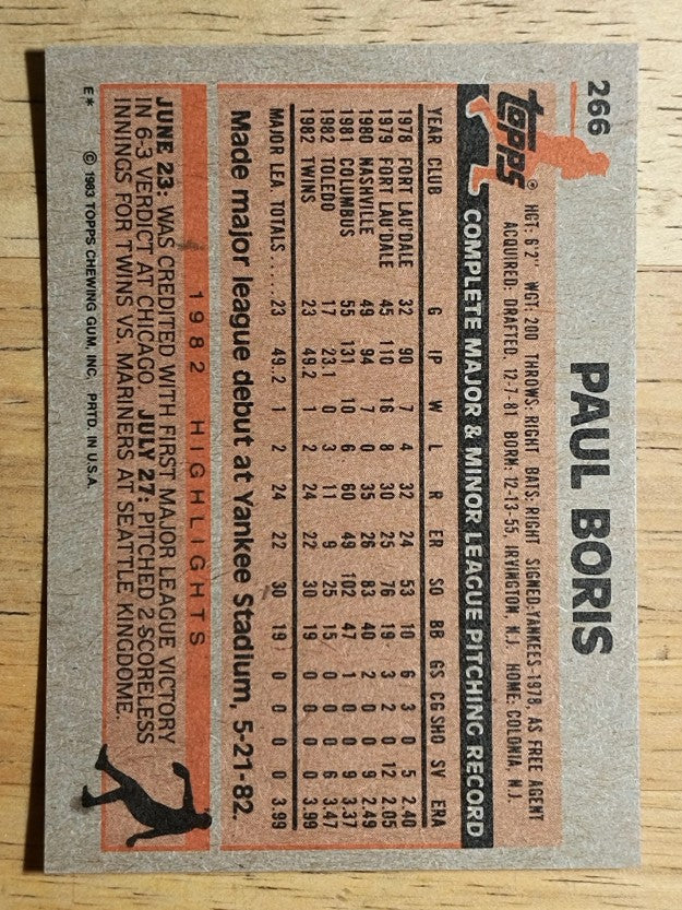 1983 Topps #266 Paul Boris