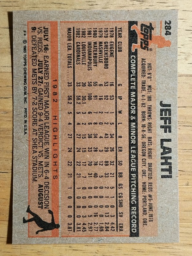 1983 Topps #284 Jeff Lahti