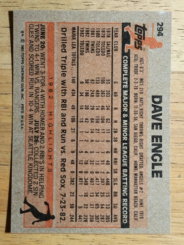 1983 Topps #294 Dave Engle
