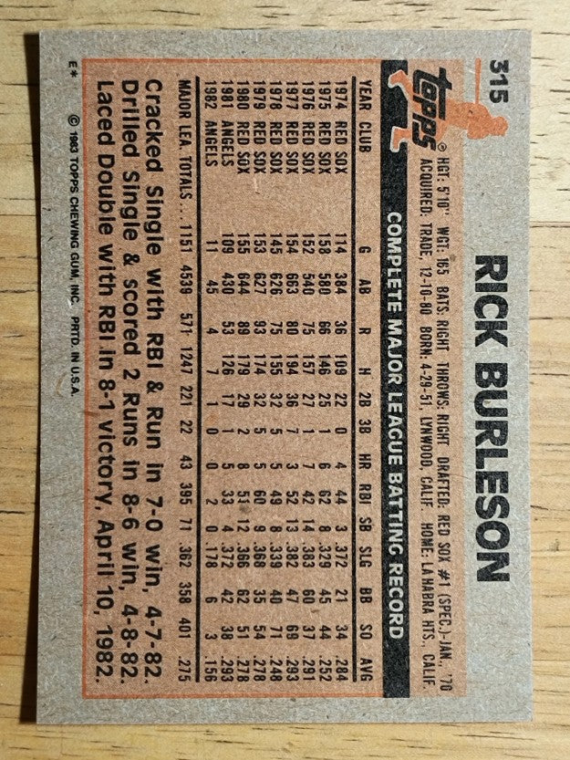 1983 Topps #315 Rick Burleson