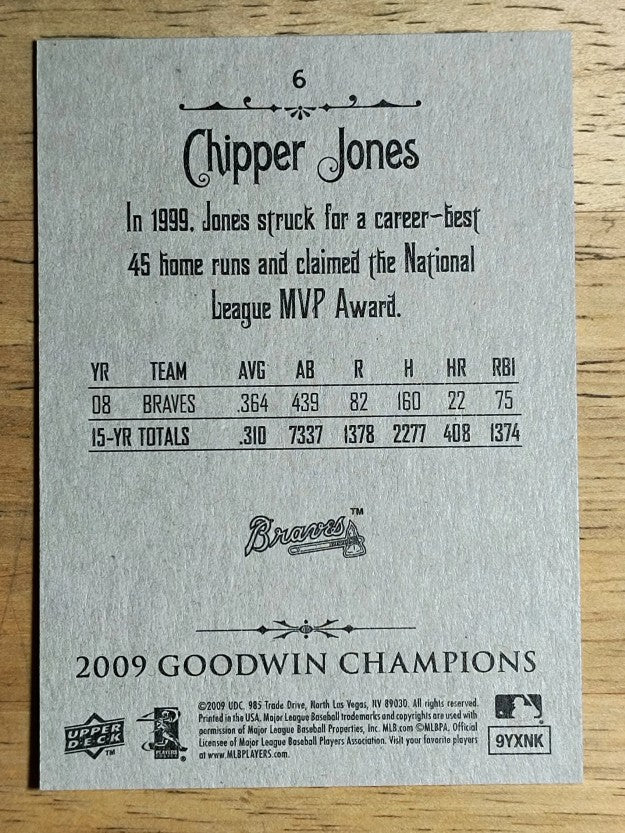 2009 Upper Deck Goodwin Champions #6 Chipper Jones