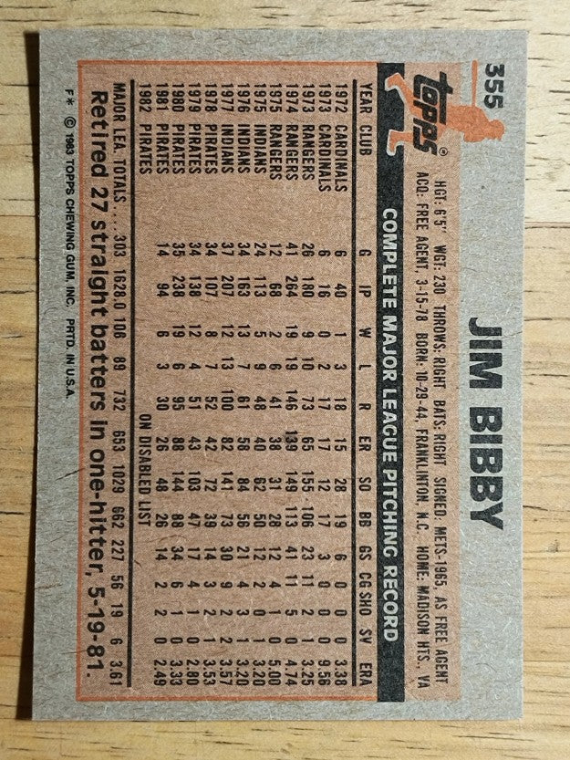 1983 Topps #355 Jim Bibby