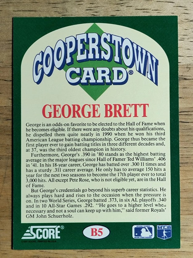 1991 Score Cooperstown #B5 George Brett