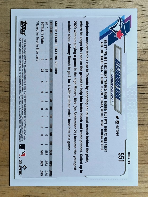 2021 Topps #551 Alejandro Kirk RC