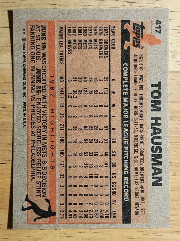 1983 Topps #417 Tom Hausman
