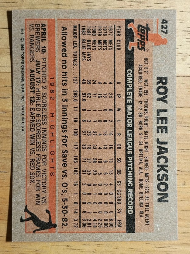 1983 Topps #427 Roy Lee Jackson