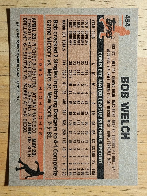 1983 Topps #454 Bob Welch