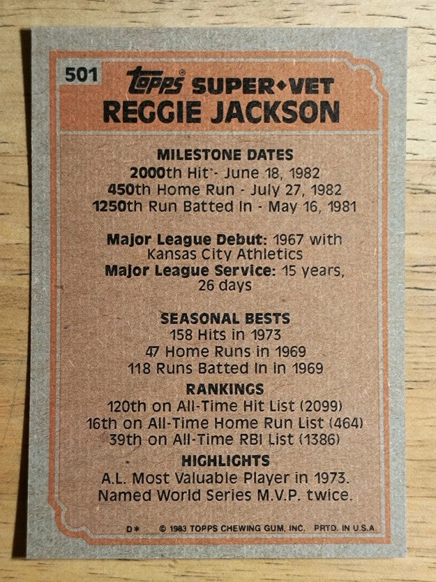 1983 Topps #501 Reggie Jackson SV