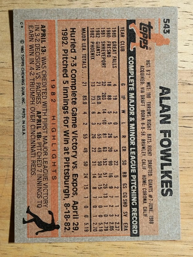 1983 Topps #543 Alan Fowlkes