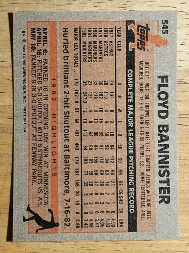 1983 Topps #545 Floyd Bannister