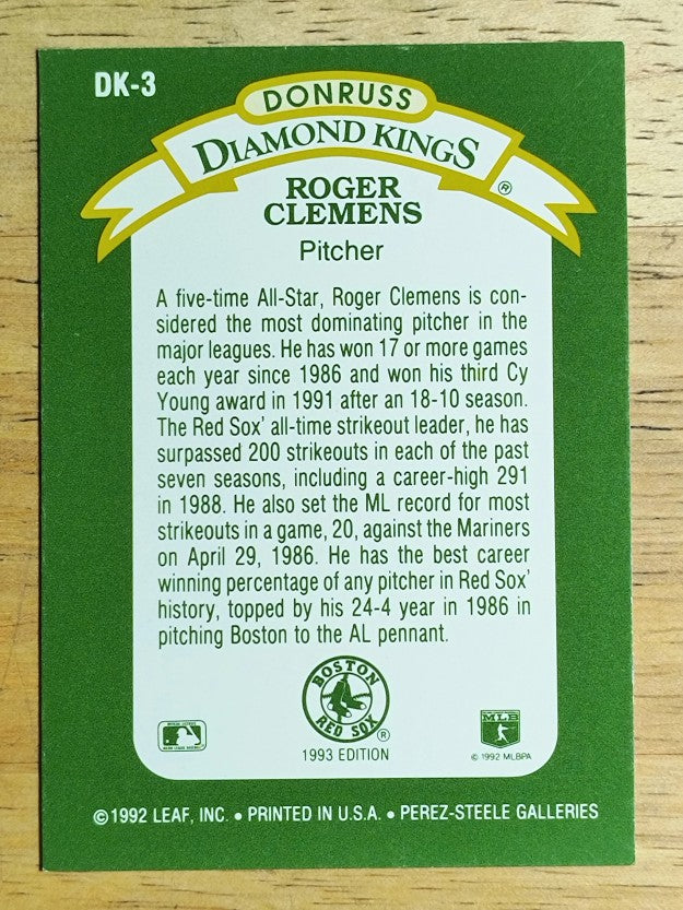 1993 Donruss Diamond Kings #DK3 Roger Clemens