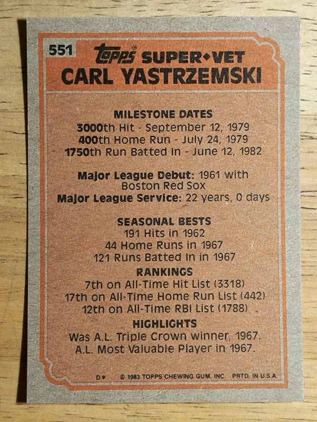 1983 Topps #551 Carl Yastrzemski SV
