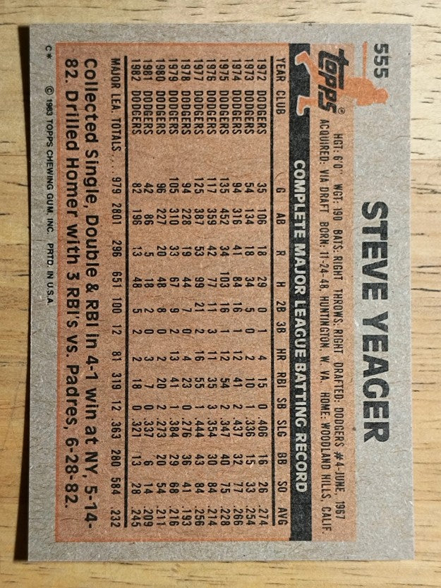 1983 Topps #555 Steve Yeager