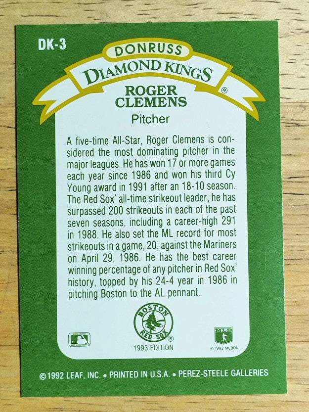 1993 Donruss Diamond Kings #DK3 Roger Clemens
