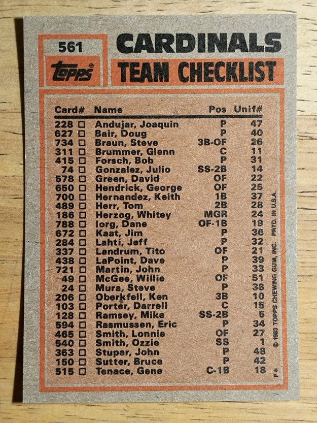1983 Topps #561 Cardinals TL/Lonnie Smith/Joaquin Andujar