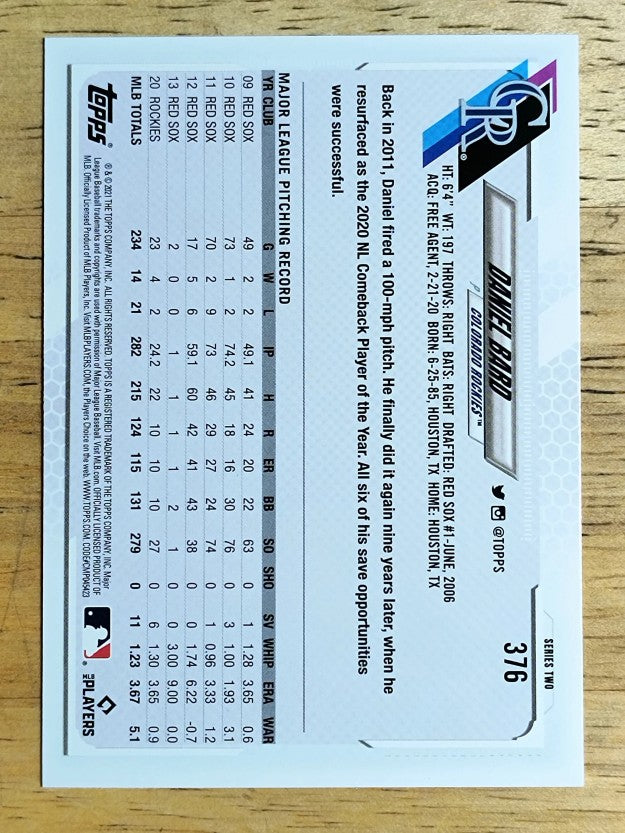 2021 Topps #376 Daniel Bard