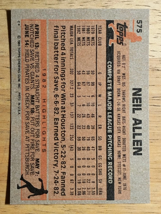 1983 Topps #575 Neil Allen
