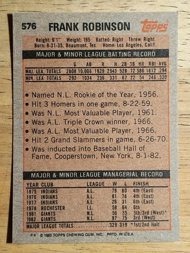 1983 Topps #576 Frank Robinson MG
