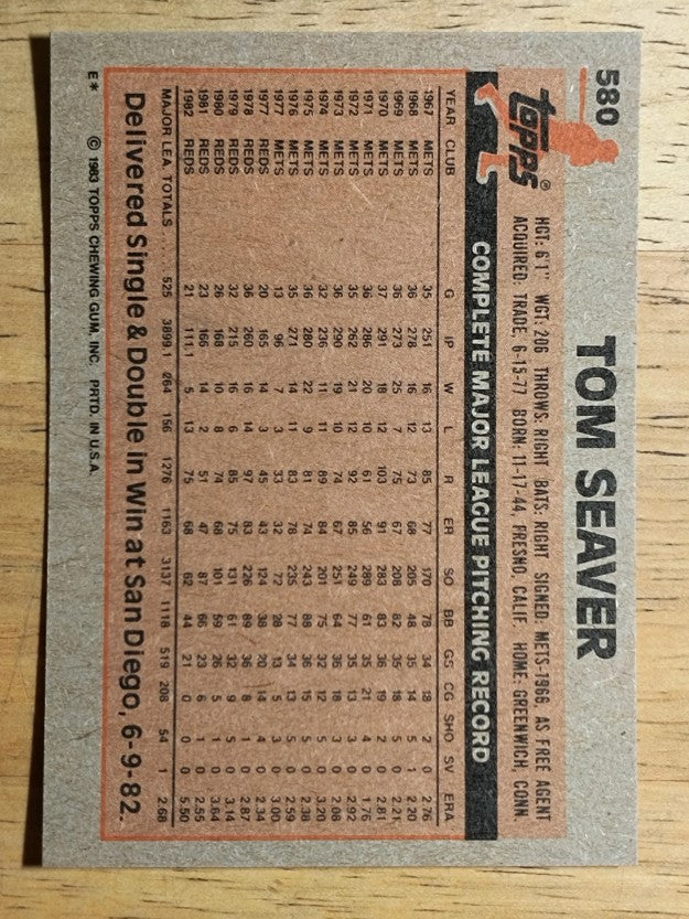 1983 Topps #580 Tom Seaver