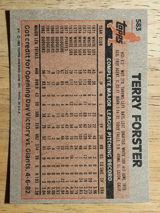 1983 Topps #583 Terry Forster