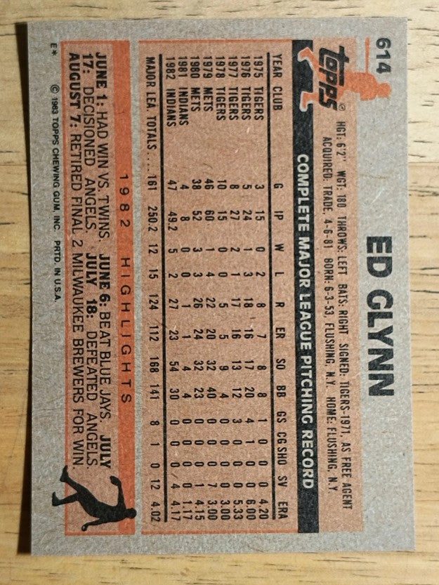 1983 Topps #614 Ed Glynn