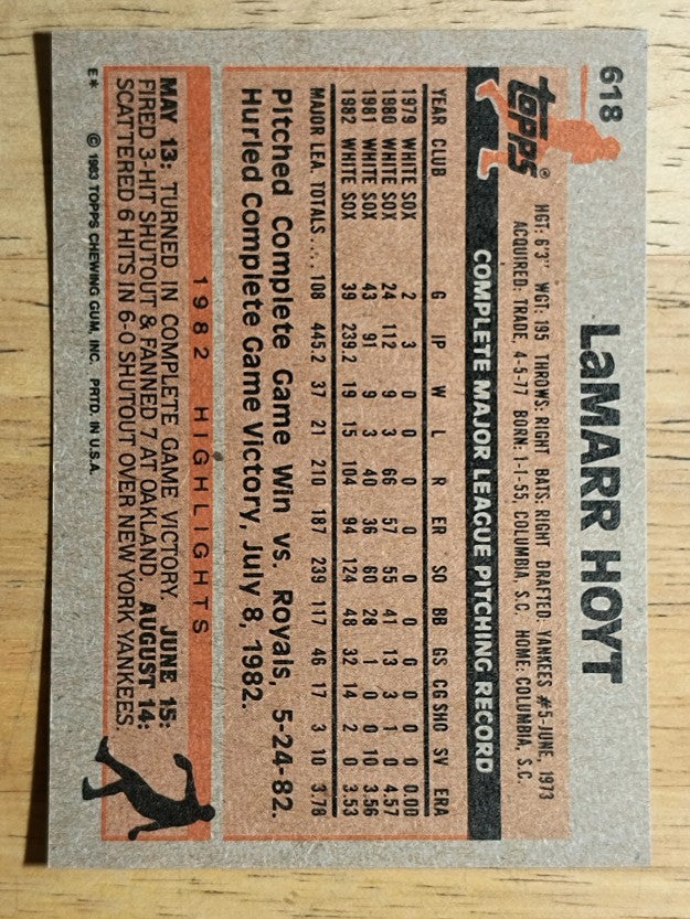 1983 Topps #618 LaMarr Hoyt