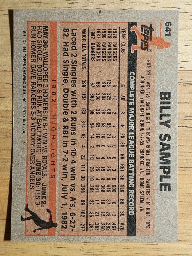 1983 Topps #641 Billy Sample