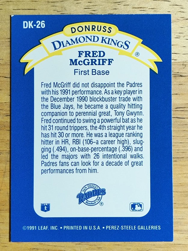 1992 Donruss Diamond Kings #DK26 Fred McGriff