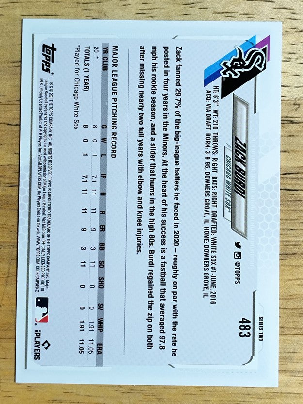 2021 Topps #483 Zack Burdi RC