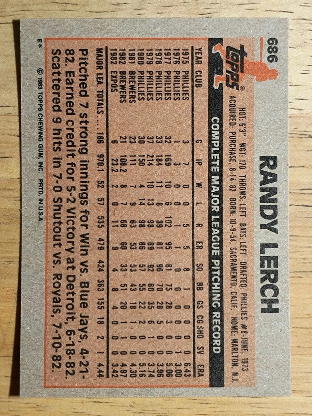 1983 Topps #686 Randy Lerch