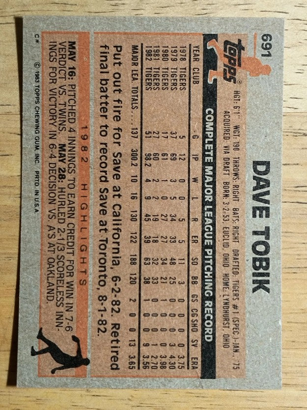 1983 Topps #691 Dave Tobik
