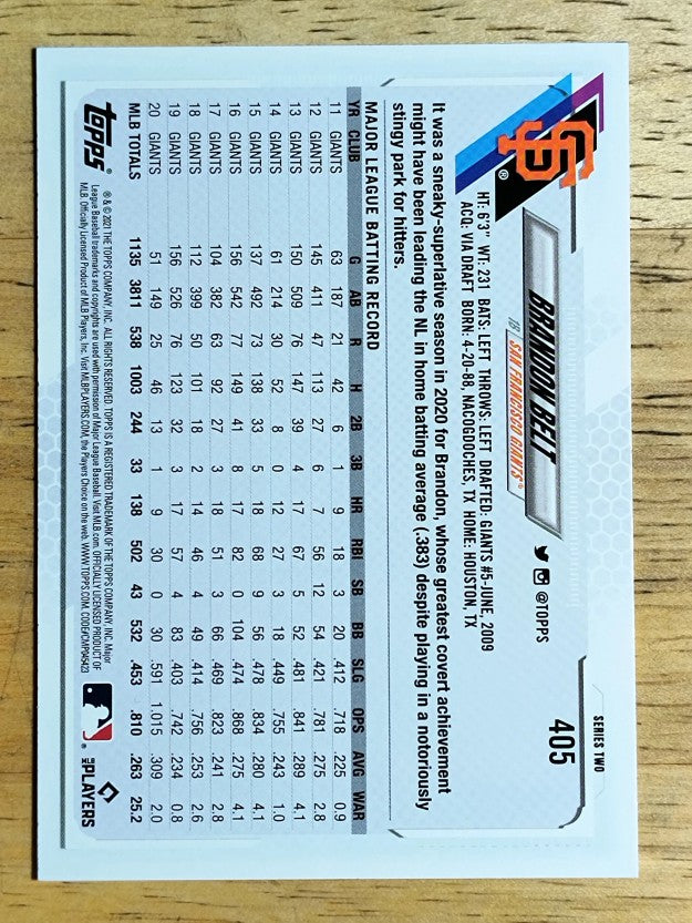 2021 Topps #405 Brandon Belt