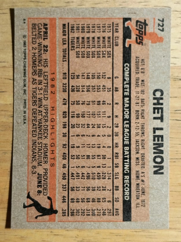 1983 Topps #727 Chet Lemon
