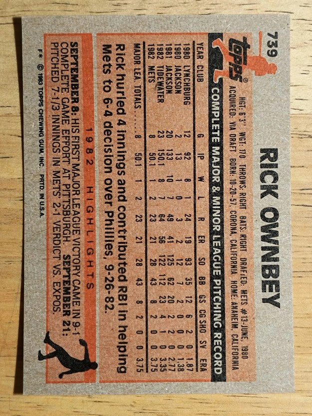 1983 Topps #739 Rick Ownbey