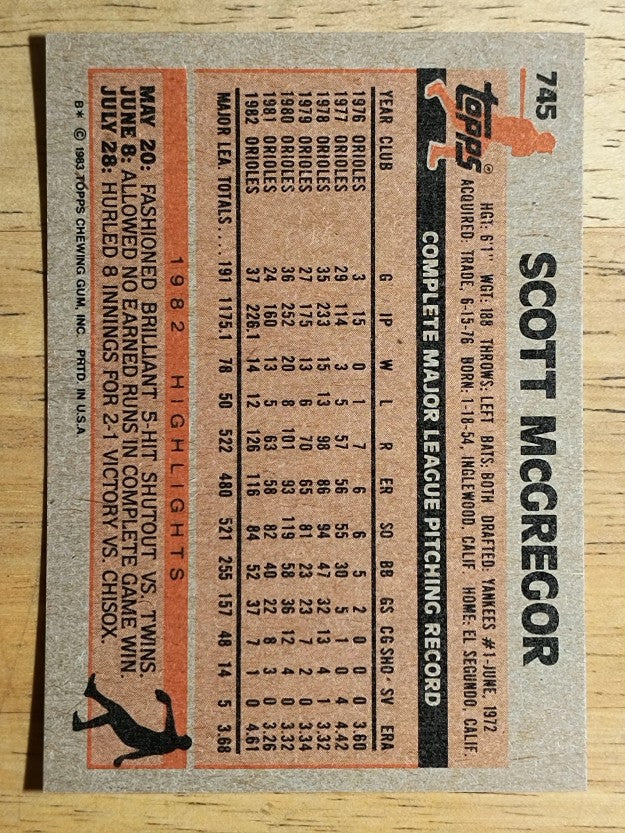 1983 Topps #745 Scott McGregor