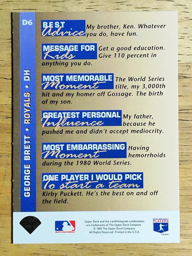 1993 Upper Deck On Deck #D6 George Brett