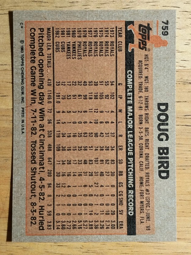 1983 Topps #759 Doug Bird