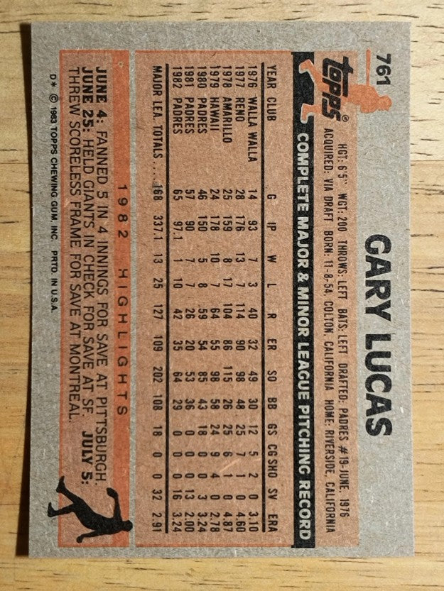 1983 Topps #761 Gary Lucas