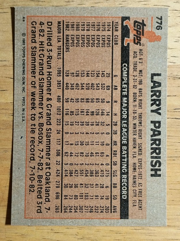 1983 Topps #776 Larry Parrish